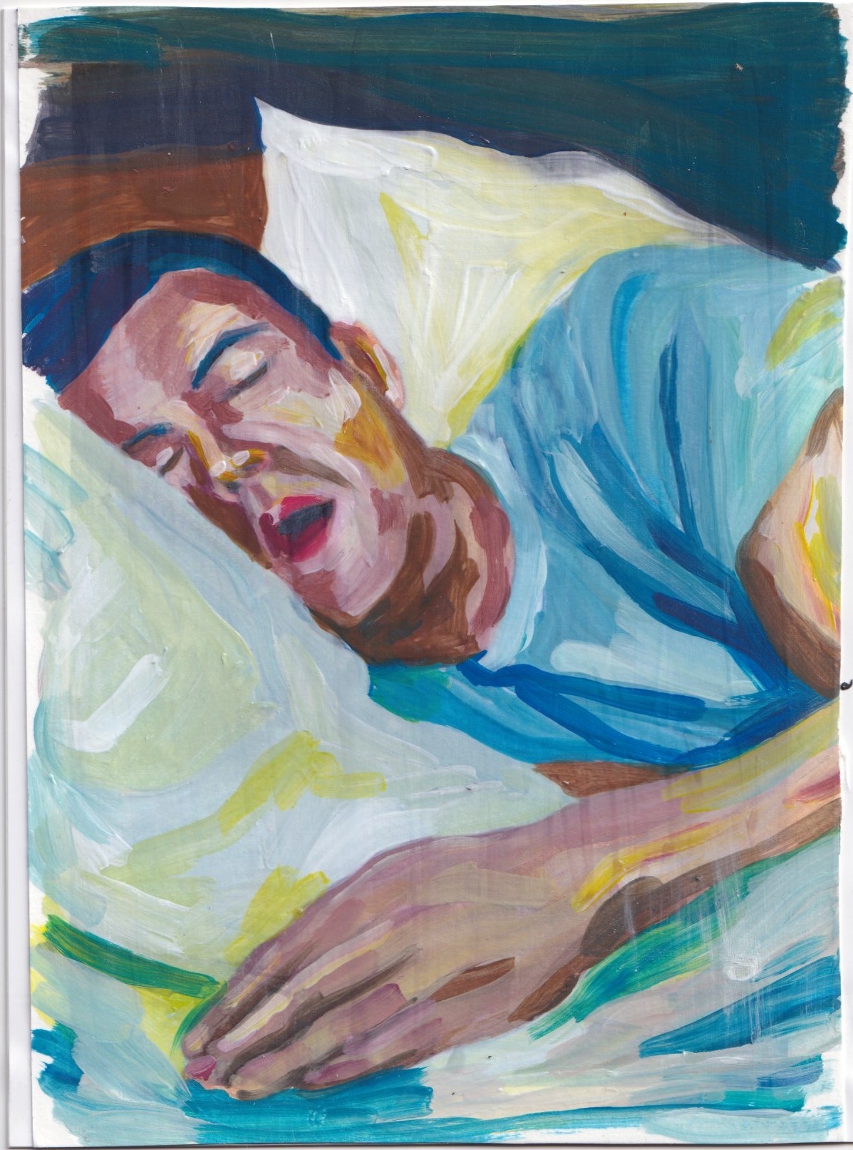 Recherches Sommeil, homme endormi, peinture sur impression numérique